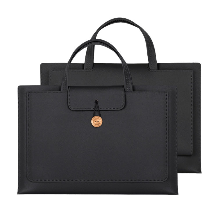15.4/16 inch Elastic Button Laptop Water-resistant PU Handbag(Black)
