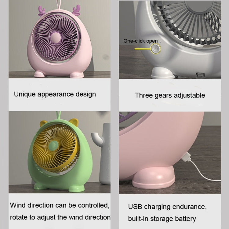 Dormitory Portable Animal Ear Desktop Electric Fan, Style: Directly Inserted Version White