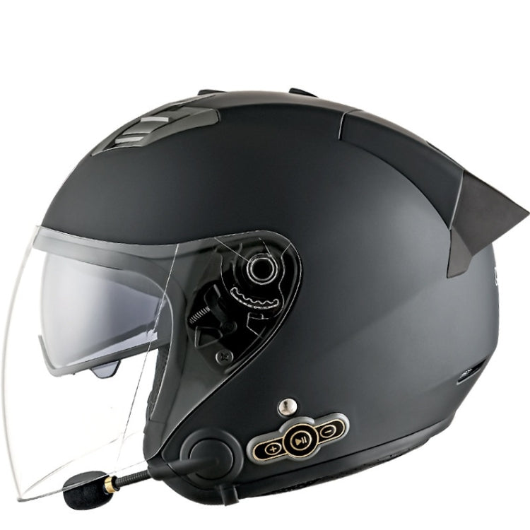 KUQIBAO Motorcycle Smart Bluetooth Sun Protection Double Lens Safety Helmet, Size: XL(Matte Black+Black Tail)