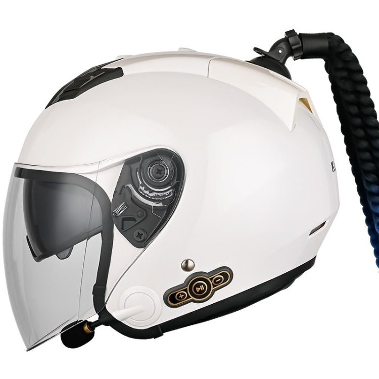 KUQIBAO Motorcycle Bluetooth Headset Double Lens Helmet With Braid, Size: L(White)