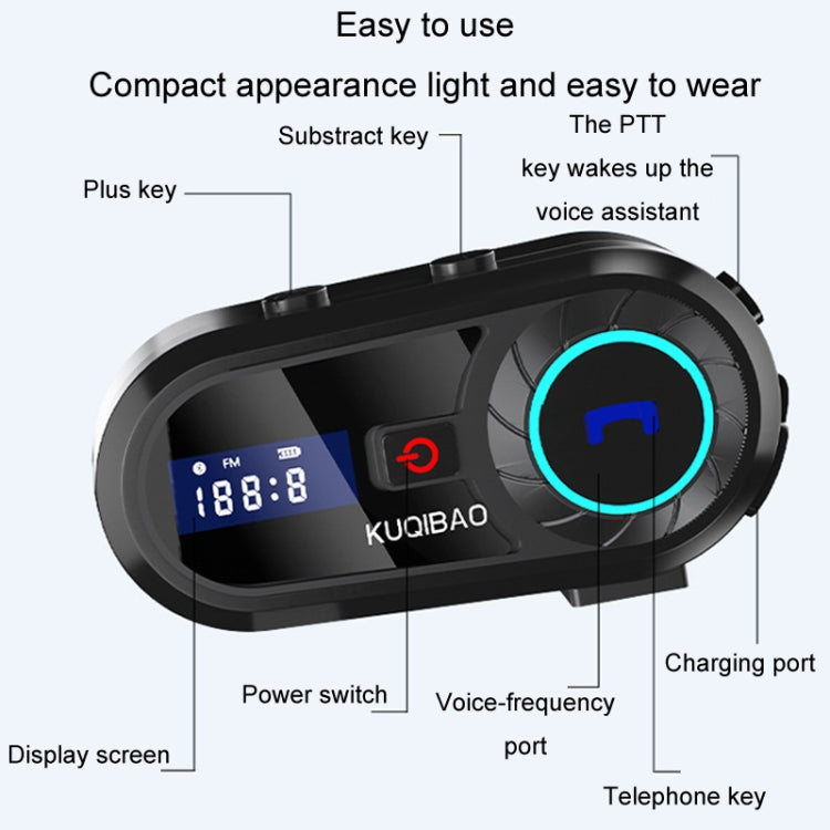 KUQIBAO Motorcycle Helmet Water-resistant Bluetooth-compatible Headset With Screen(Soft Microphone)