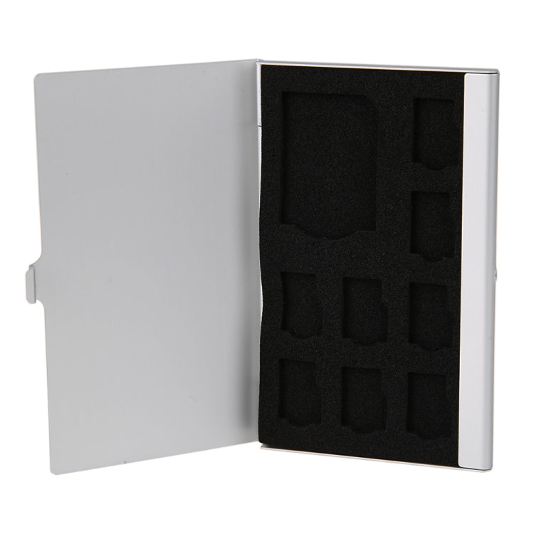 1SD+ 8TF Aluminum Micro SD Cards Holder Pin Storage Box 9 solts for SD/ SIM/TF Memory Card(Silver)
