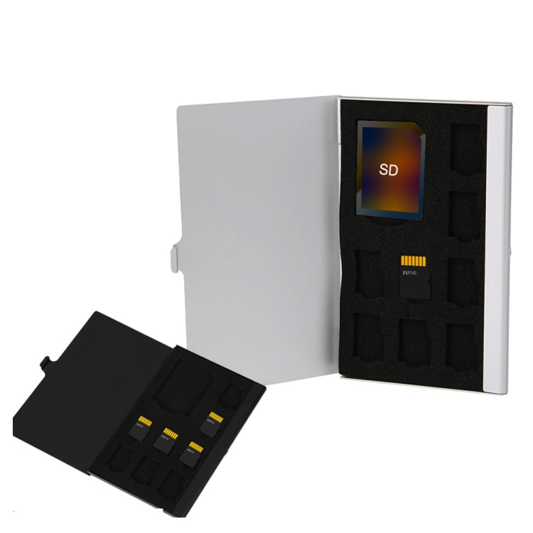 1SD+ 8TF Aluminum Micro SD Cards Holder Pin Storage Box 9 solts for SD/ SIM/TF Memory Card(Silver)