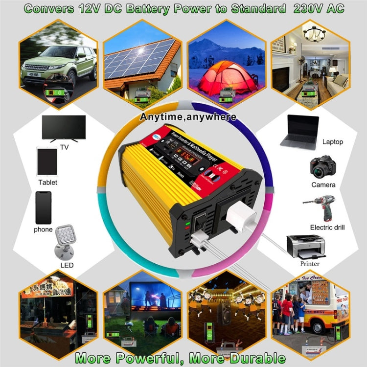 SOLIKE TECH 300W Modified Sine Wave Inverter with Bluetooth MP3/FM Multimedia Player 12V to 220V