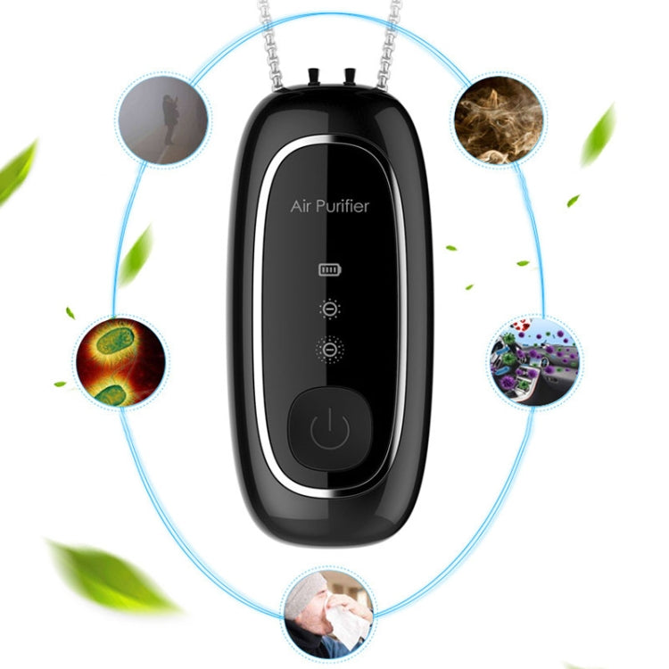 Upgrade Dual-brush Negative Ion Air Purifier Neck Small Portable Air Purifier, Style: Chain Model (Black)