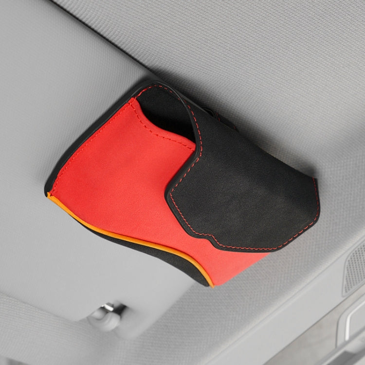 Car Sun Visor Multifunctional Glasses Case Card Storage Bracket(Red)