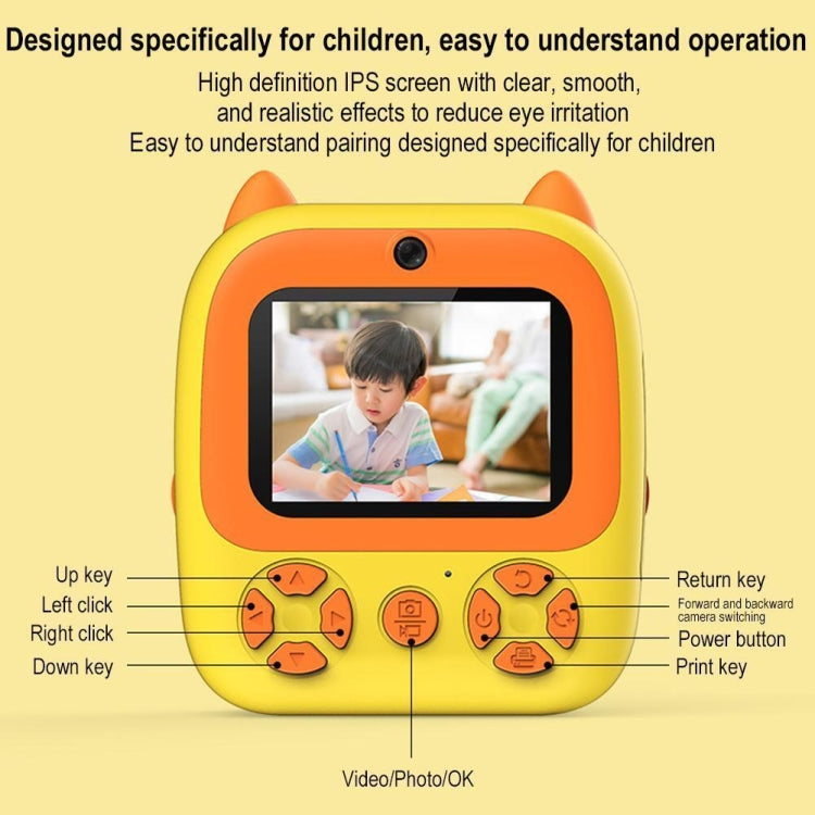 1080P Instant Print Camera 2.8-inch IPS Screen Front and Rear Dual Lens Kids Camera, Spec: Pink+32G Card