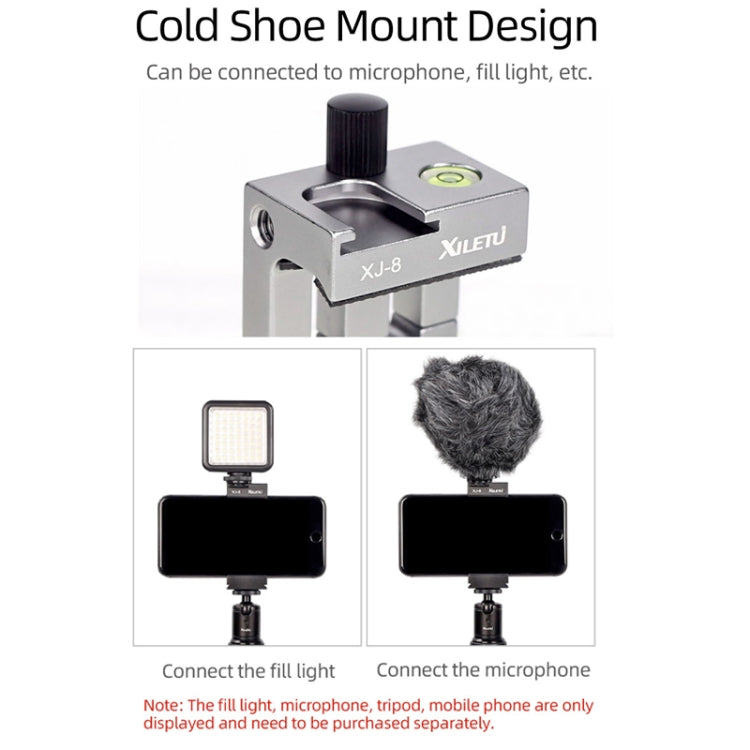 XILETU XJ-8 Aluminum Alloy Camera Head Tripod Mobile Phone Clip(Black) - Other Accessories by XILETU | Online Shopping South Africa | PMC Jewellery | Buy Now Pay Later Mobicred