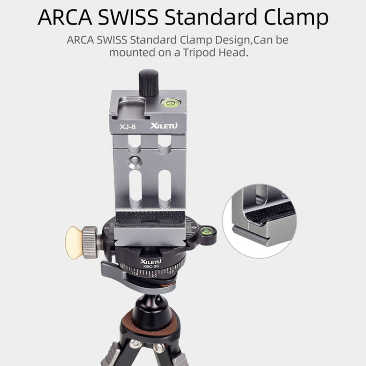XILETU XJ-8 Aluminum Alloy Camera Head Tripod Mobile Phone Clip(Titanium) - Other Accessories by XILETU | Online Shopping South Africa | PMC Jewellery | Buy Now Pay Later Mobicred