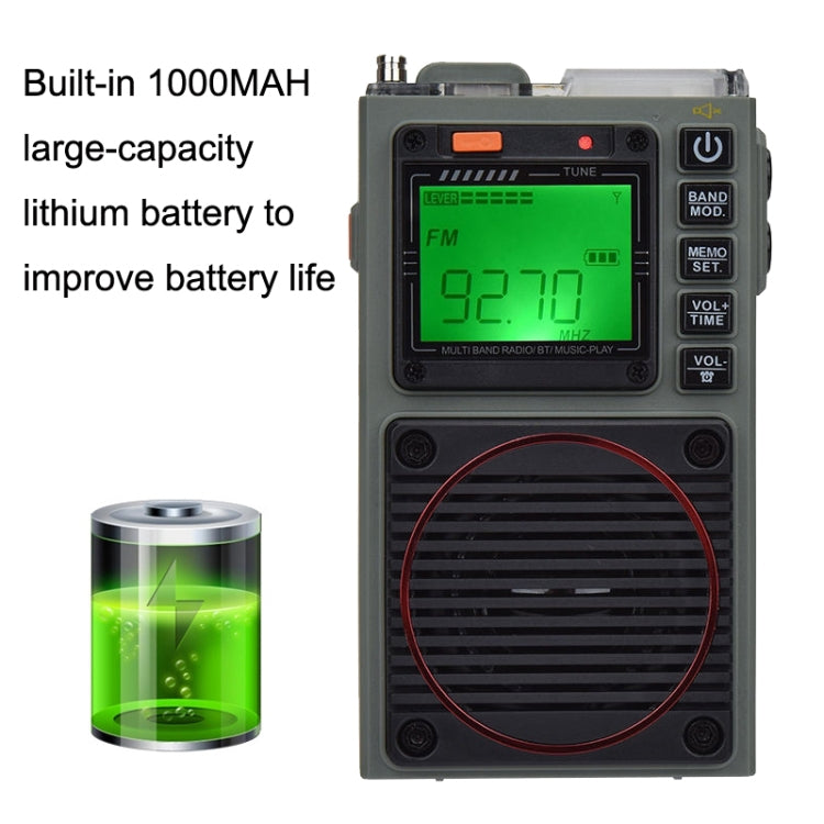 HanRongda HRD-787 High Performance Full Band Portable Bluetooth Card SOS Warning LED Lighting Radio(Green)
