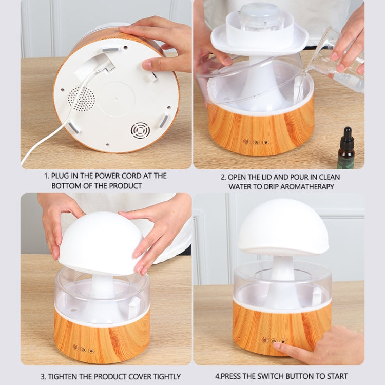 500ml Rain Humidifier Mushroom Cloud Colorful Night Lamp Aromatherapy Machine With Remote Control, Style: USB Direct Plug(Wood Grain) - free shipping - PMC TechLife - Order now!
