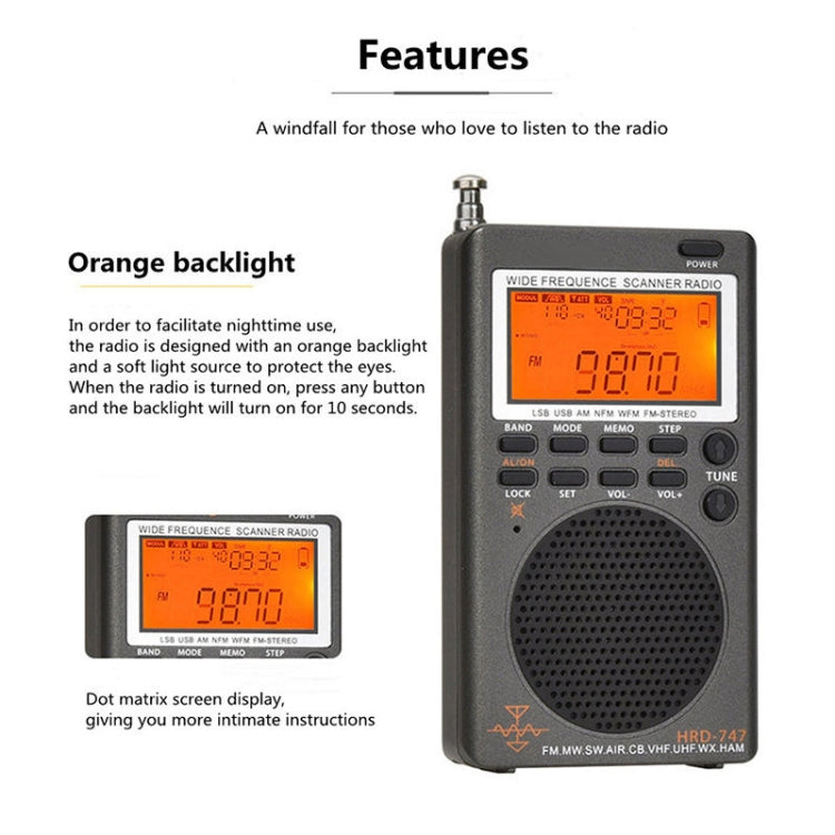 HanRongda HRD-747 Portable Full Band Digital Display High-Frequency Receiving Radio(Silver Gray) - free shipping - PMC Jewellery - Order now!