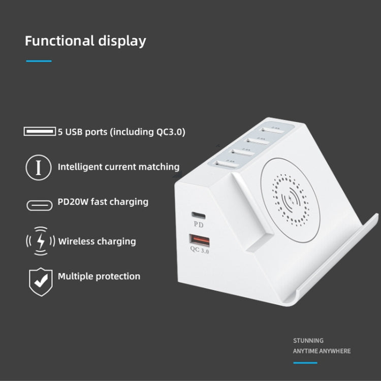 PD 20W +QC 3.0 Wireless Charging+6 Ports Multi-function Charger(EU Plug)
