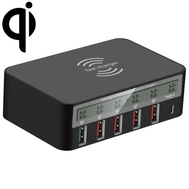 818F 5 USB Ports + Type-C Multifunctional Multi-Port Wireless Charger, Style: EU Plug (Black)