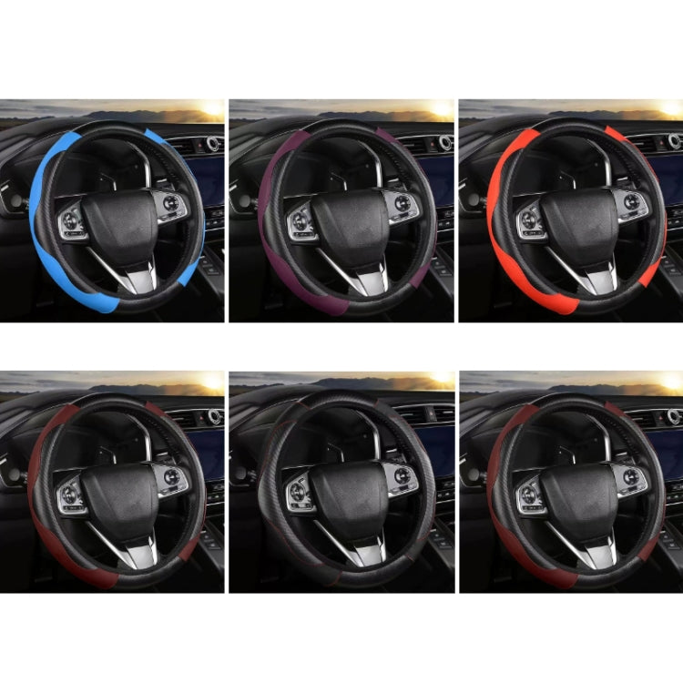 38cm Carbon Fiber Elastic Leather Without Inner Ring Car Steering Wheel Cover, Color: Red