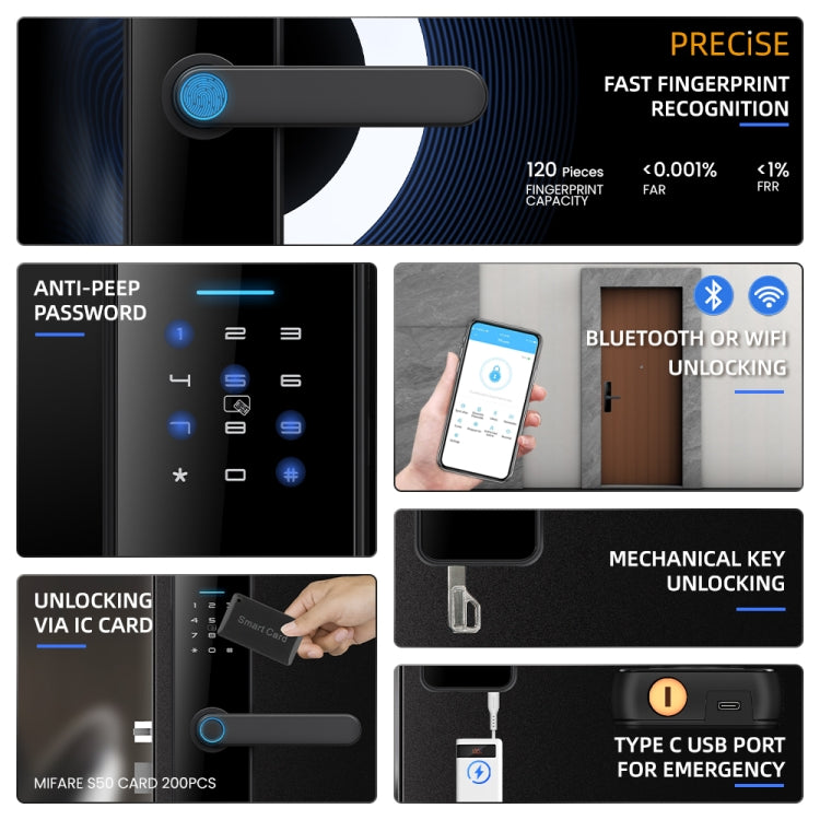 C91 Tuya Smart WiFi Password Fingerprint Electronic Door Lock(Bronze) - Door Lock by PMC Jewellery | Online Shopping South Africa | PMC Jewellery | Buy Now Pay Later Mobicred