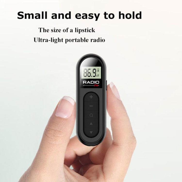 Mini Pocket FM Radio Collar Clip Style Rechargeable Walkman For Conference Tour Guide Horse Racing(Black)