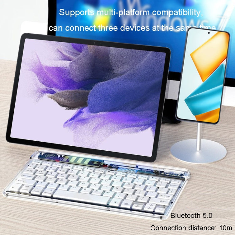 Transparent Lighting Bluetooth Keyboard 10 Inch Wireless Silent Keypad(White)