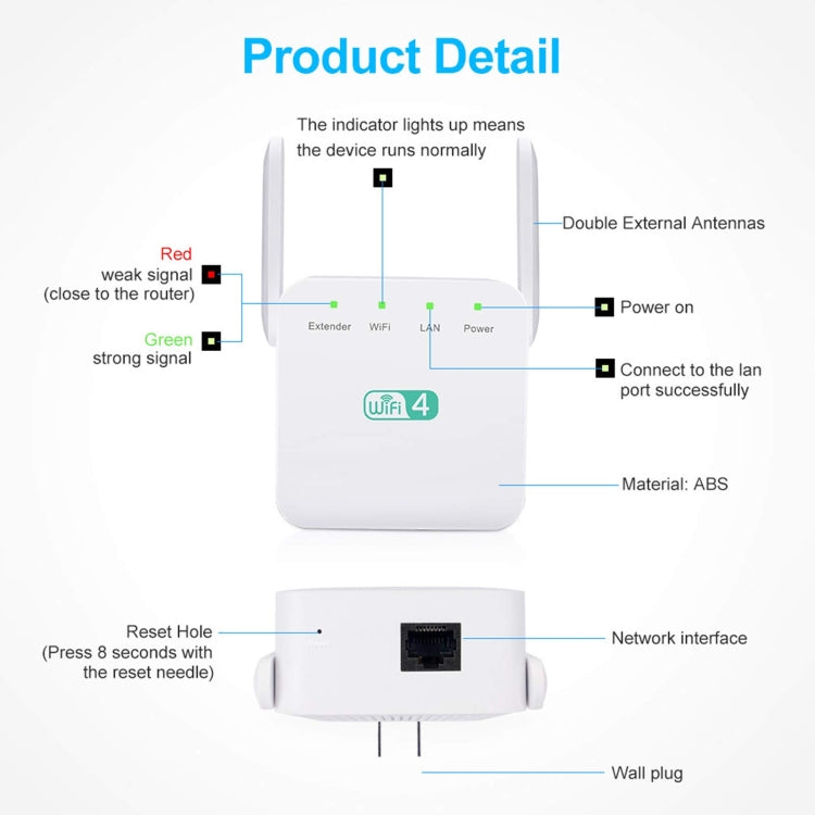 2.4G 300M Wi-Fi Amplifier Long Range WiFi Repeater Wireless Signal Booster UK Plug White