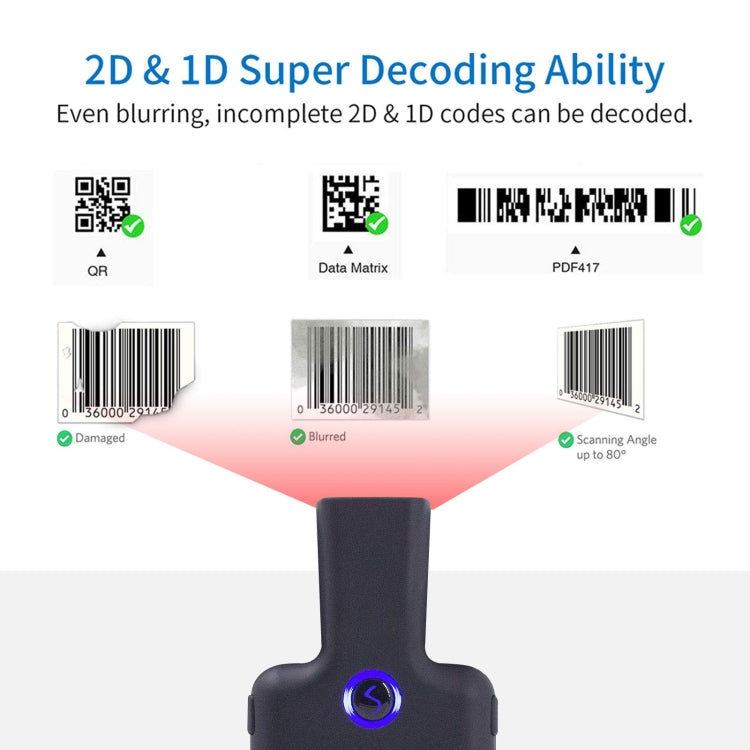 HC101D 2D Bluetooth Barcode Scanner Wireless Back Clip Phone Barcode Reader, Spec: Side - Barcode Scanner by PMC Jewellery | Online Shopping South Africa | PMC Jewellery