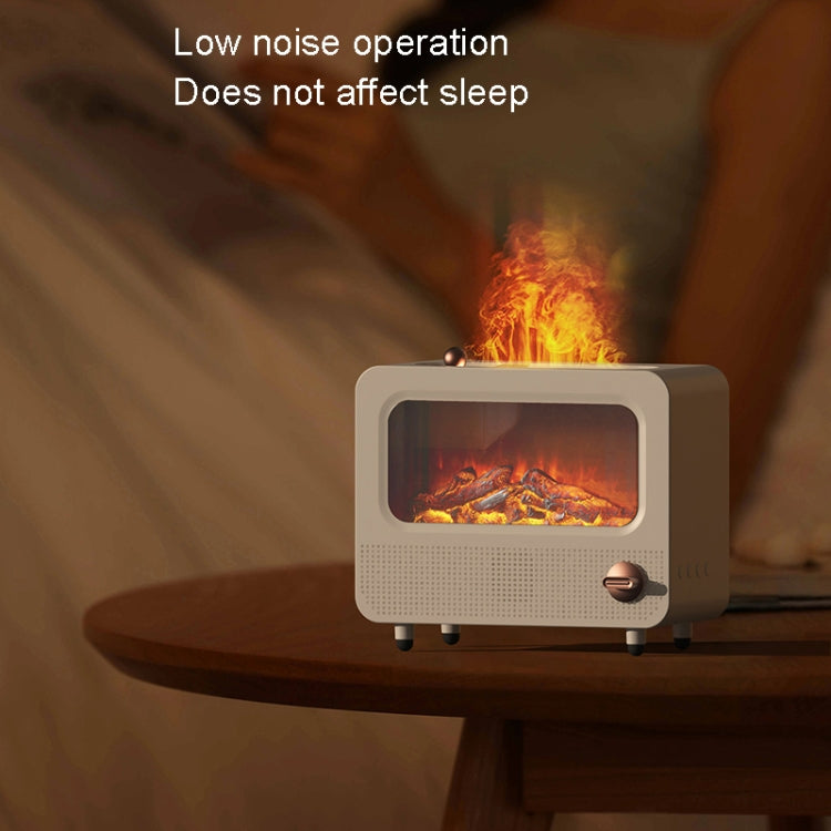 USB White Noise Simulation Flame Fire Furnace Aromatherapy Machine Indoor Large Spray Measurement Humidifier(White)