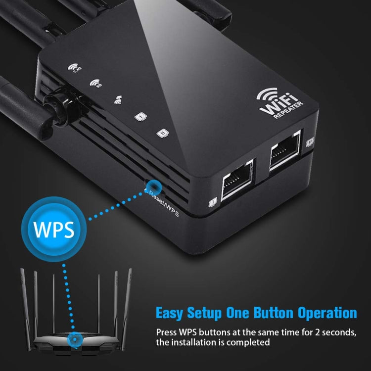 5G/2.4G 1200Mbps WiFi Range Extender WiFi Repeater With 2 Ethernet Ports EU Plug Black - Broadband Amplifiers by PMC TechLife | Online Shopping South Africa | PMC TechLife