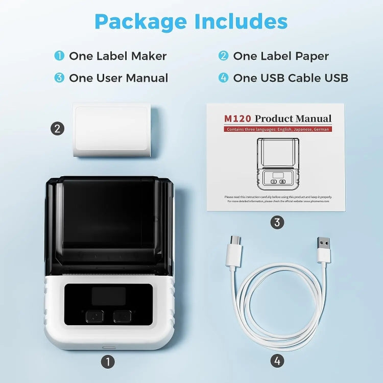 Phomemo M120 Label Maker Barcode Printer Bluetooth Thermal Label Machine(White)