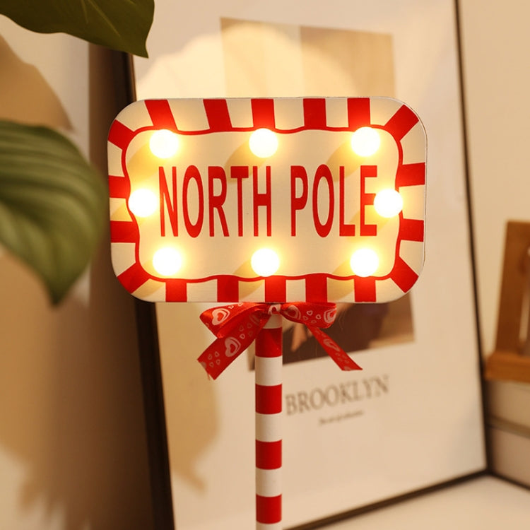 Christmas Street Sign STOP Decorative Lights Wooden Window Atmosphere LED Lights, Style: NORTH POLE