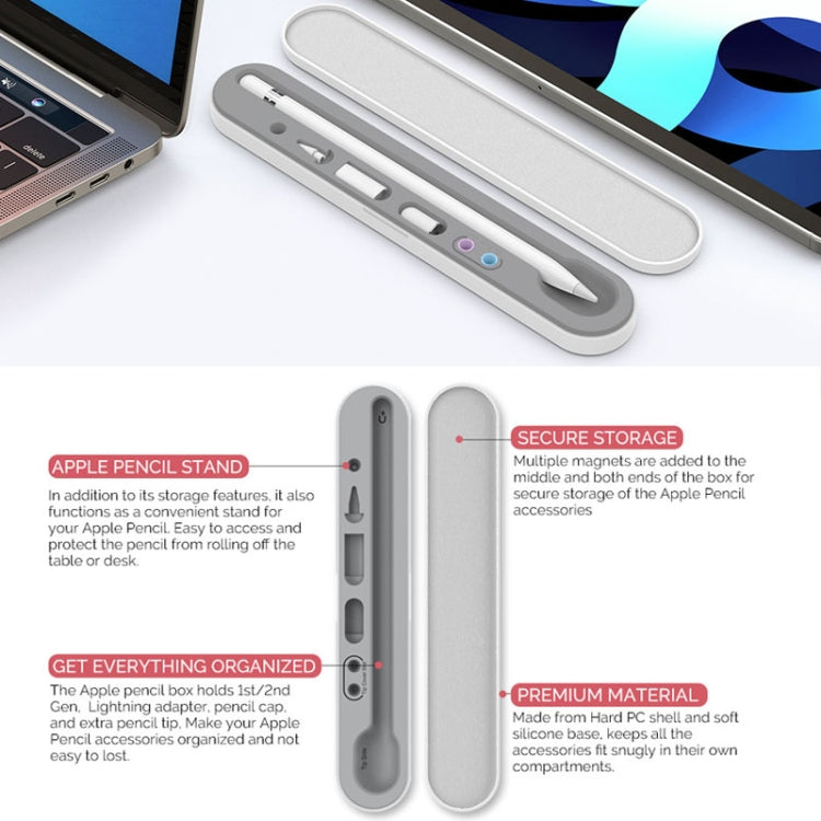 AahStyle PT121 For Apple Pencil 1 / 2 Magnetic Storage Convenient Pen Box(White)