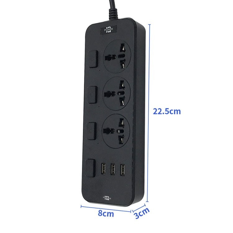 T14 2m 2500W 3 Plugs + 3-USB Ports Multifunctional Socket With Switch, Specification: EU Plug (White)