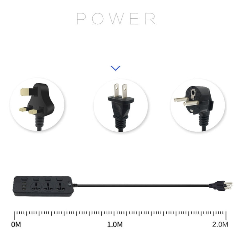 T14 2m 2500W 3 Plugs + 3-USB Ports Multifunctional Socket With Switch, Specification: EU Plug (White)