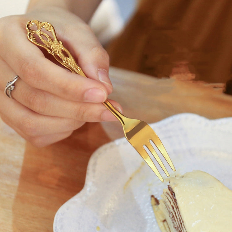 2pcs /Pack Retro Openwork Carved Dessert Spoon Fork Set Engraved Cutlery Gift Box, Style: Pink Box (Gold) - Cutlery Sets by PMC TechLife | Online Shopping South Africa | PMC TechLife