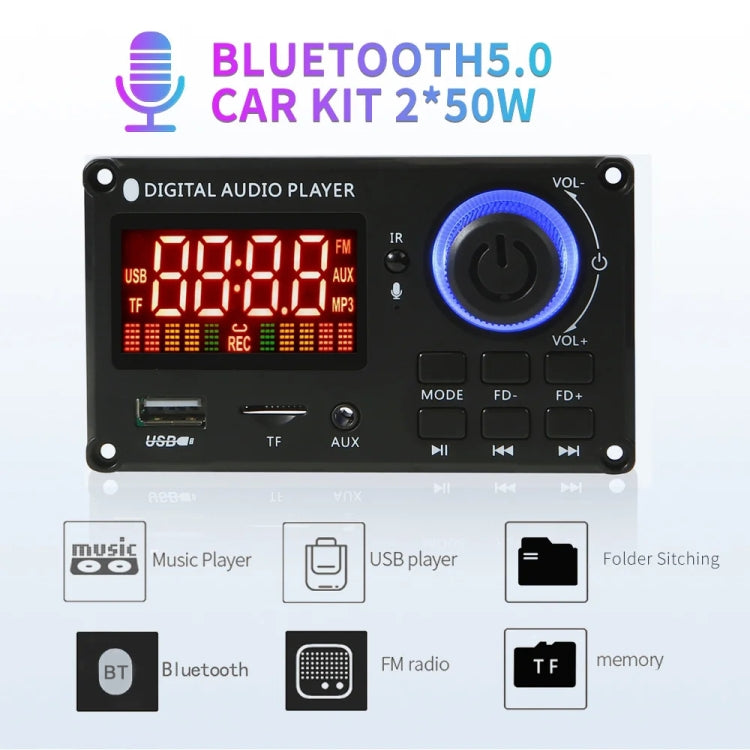 100W 12V TPA3116 Color Screen Power Amplifier Bluetooth Decoder Board With Recording Call(Small Remote Control)