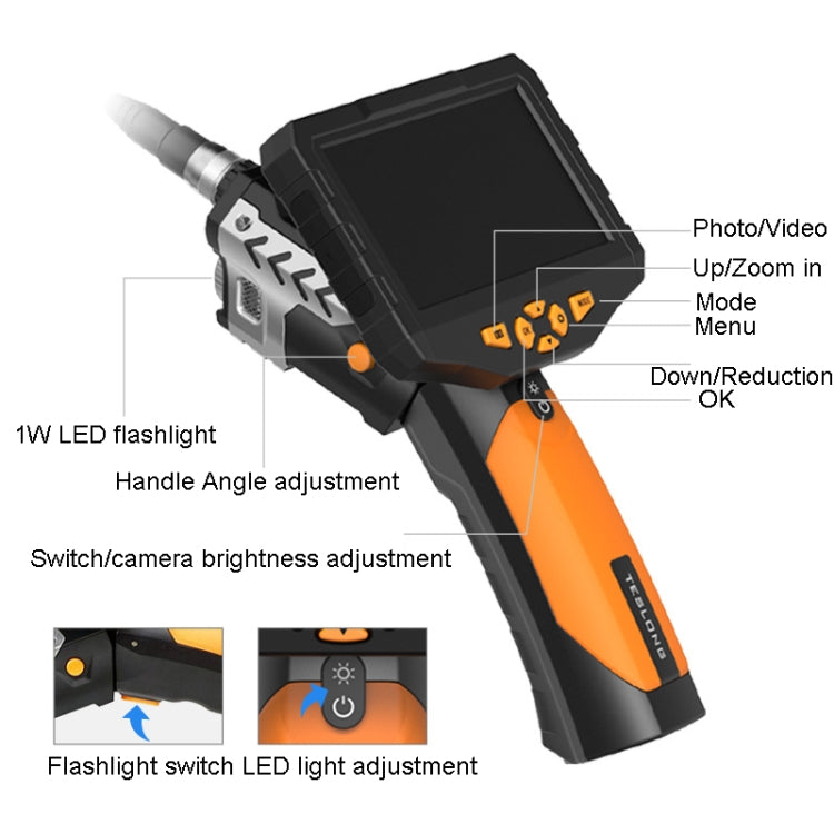 Teslong NTS300 5.5mm-3M Dual Lens Water-resistant 5 Inch HD Industrial Borescope Auto Repair Tools