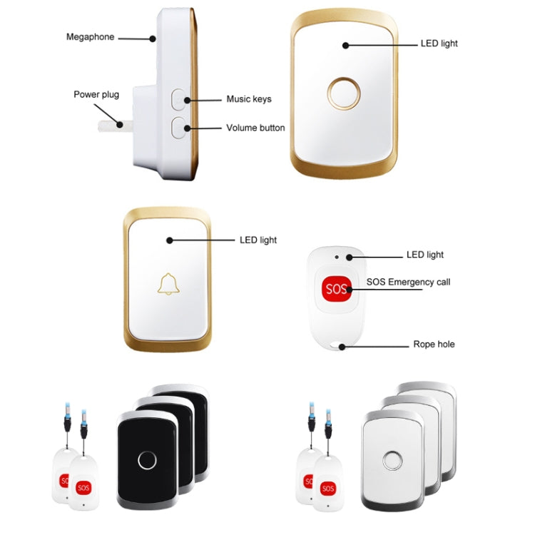CACAZI C20 Two To Three Wireless Pager For The Elderly Home Care Waterproof Emergency Pager, EU Plug(Silver) - free shipping - PMC Jewellery - Order now!