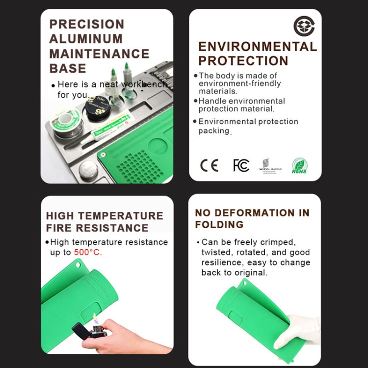 BAKU BA-692 2 In 1 Microscope Maintenance Insulation Pad Aluminum Alloy Silicone Work Mat(Black+Green) - free shipping - PMC TechLife - Order now!