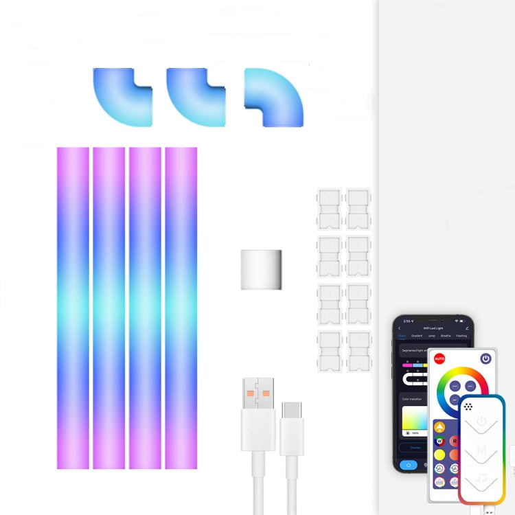 4pcs+3 Corners Bluetooth 12V RGBIC Splicing Wall Light Intelligent Remote Control Indoor Decorative Ambient Lights(US Plug)
