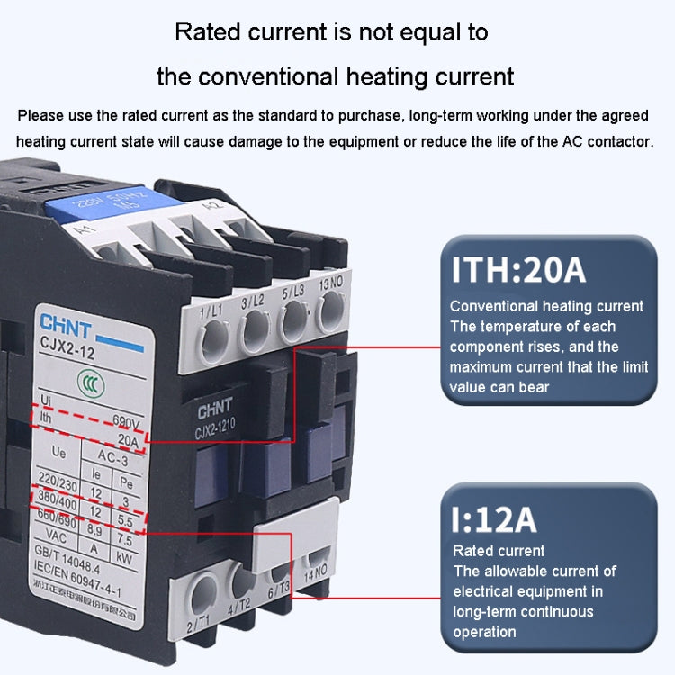 CHNT CJX2-1201 12A 220V Silver Alloy Contacts Multi-Purpose Single-Phase AC Contactor - Relays by CHNT | Online Shopping South Africa | PMC Jewellery | Buy Now Pay Later Mobicred