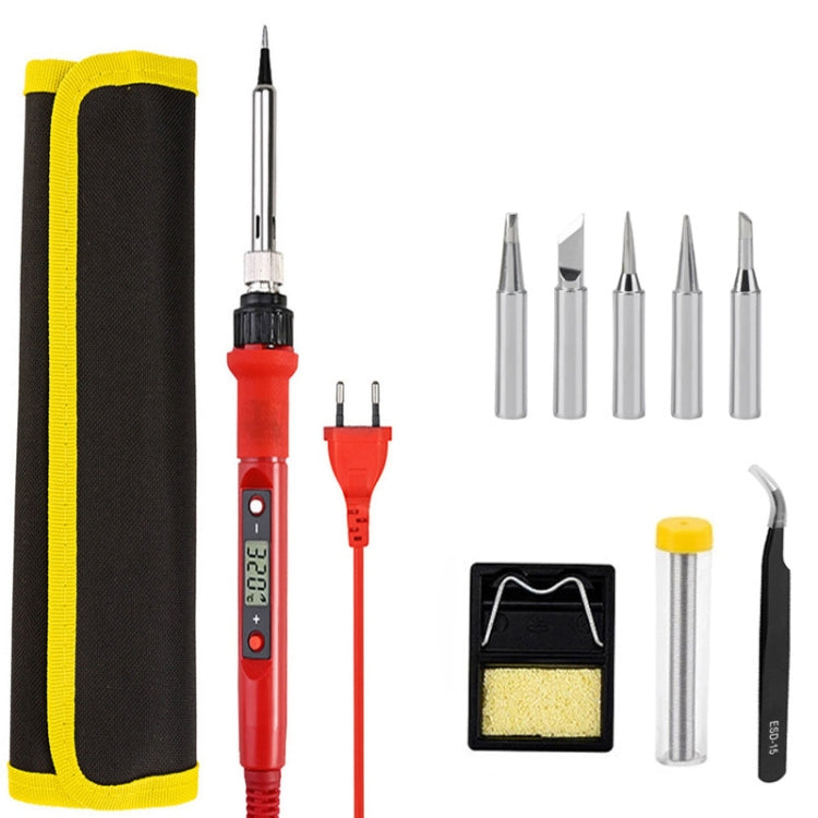 10pcs/ Set 80W Internal Heating Welding Digital Display Soldering Iron Temperature Adjustment Set, Model: Red EU Plug