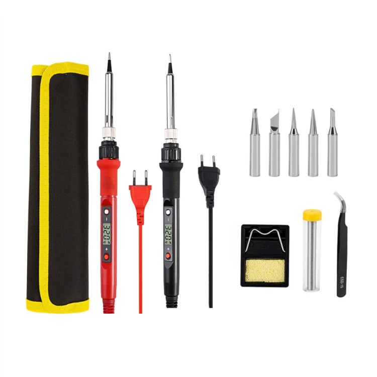 10pcs/ Set 80W Internal Heating Welding Digital Display Soldering Iron Temperature Adjustment Set, Model: Red EU Plug