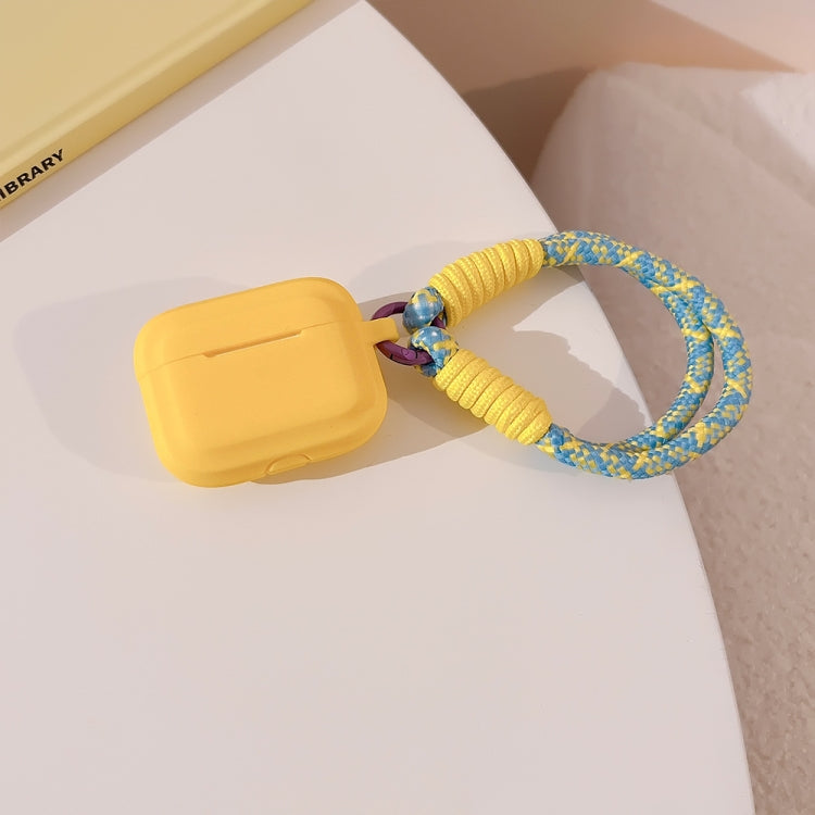 For AirPods 2 / 1 Dopamine Contrast Color Silicone Earphone Cover With Hand Strap(Yellow)
