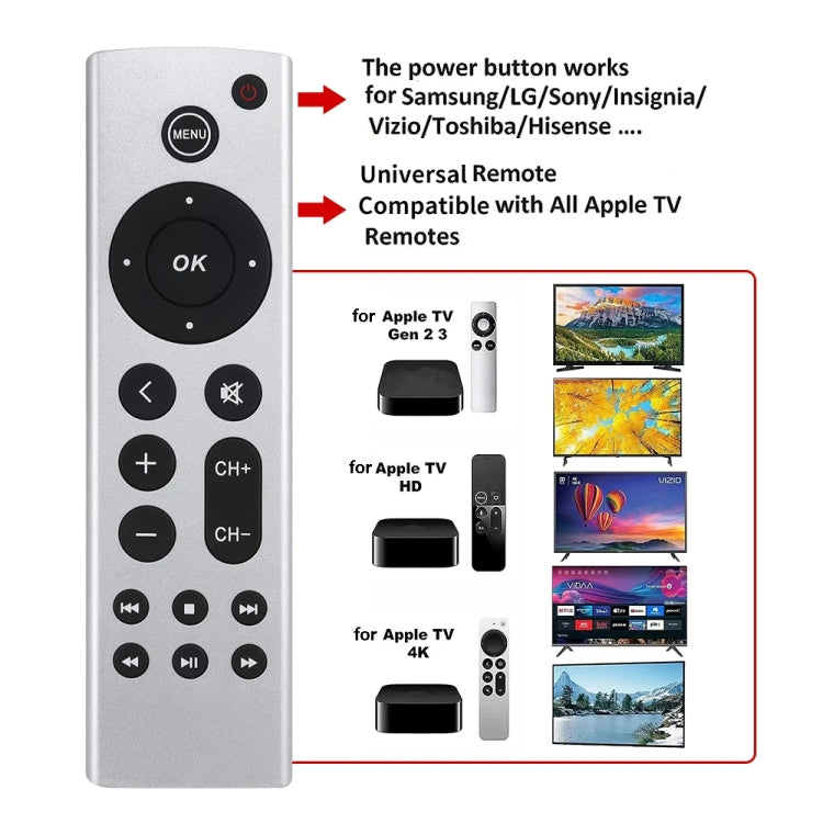 For Apple TV Remote Control 4K / HD A2169 A1842 A1625 Without Voice(Silver) - free shipping - PMC Jewellery - Order now!