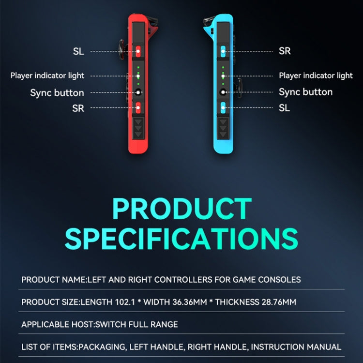 JOY-02 Gaming Left And Right Handle With RGB Lights Body Feel Bluetooth Gamepad For Switch / Switch OLED / Switch Pro / Switch Lite / Switch Joycon(Blue Red)