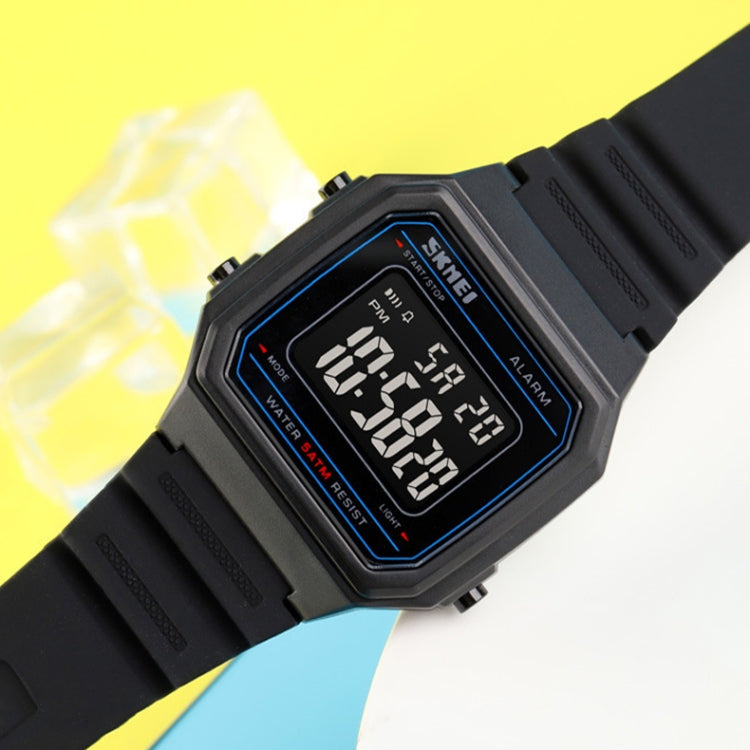 SKMEI 1698 50m Water-resistant Multifunctional Sports Square Pin Buckle Luminous Digital Watch(Black Black)