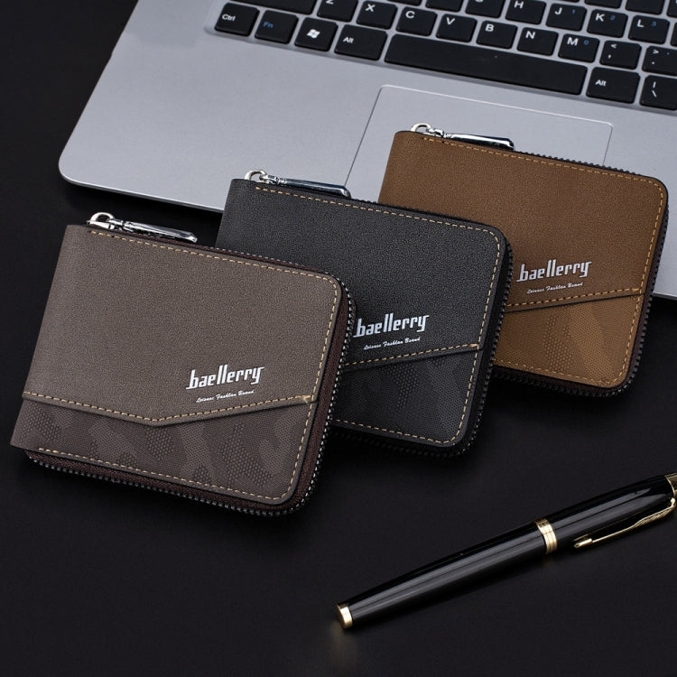 Baellerry D5106 RFID Anti-theft Retro Zipper Wallet Spliced Short Coin Purse(Light Brown)