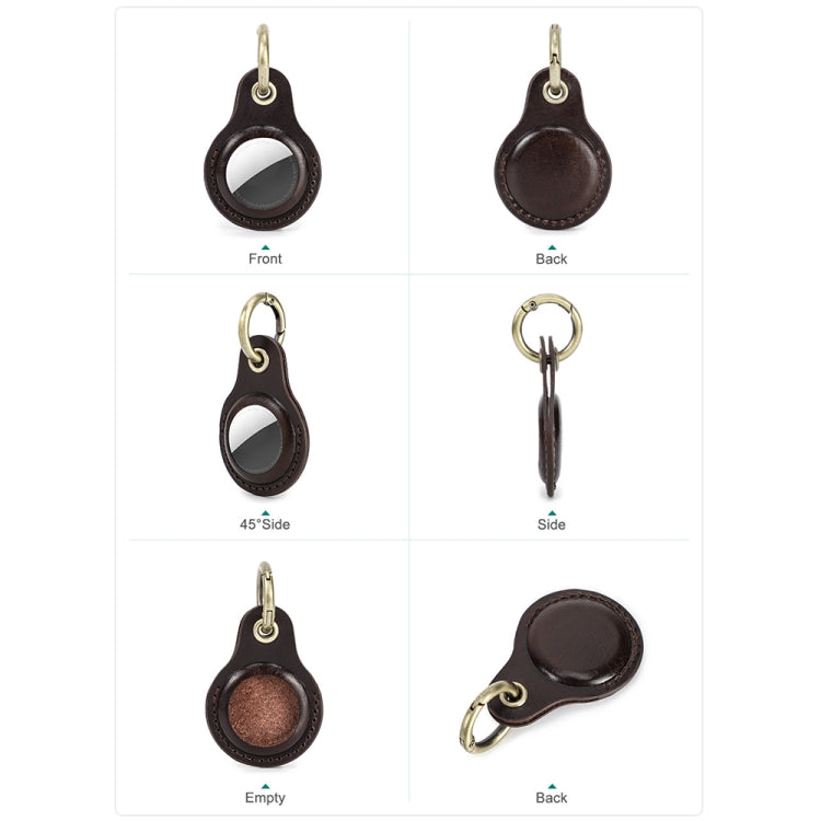 For Airtag CONTACTS FAMILY CF1139 First-layer Cowhide Tracker Protective Case Pet Locator Leather Case(Dark Brown) - Key Chain Series by CONTACTS FAMILY | Online Shopping South Africa | PMC Jewellery | Buy Now Pay Later Mobicred