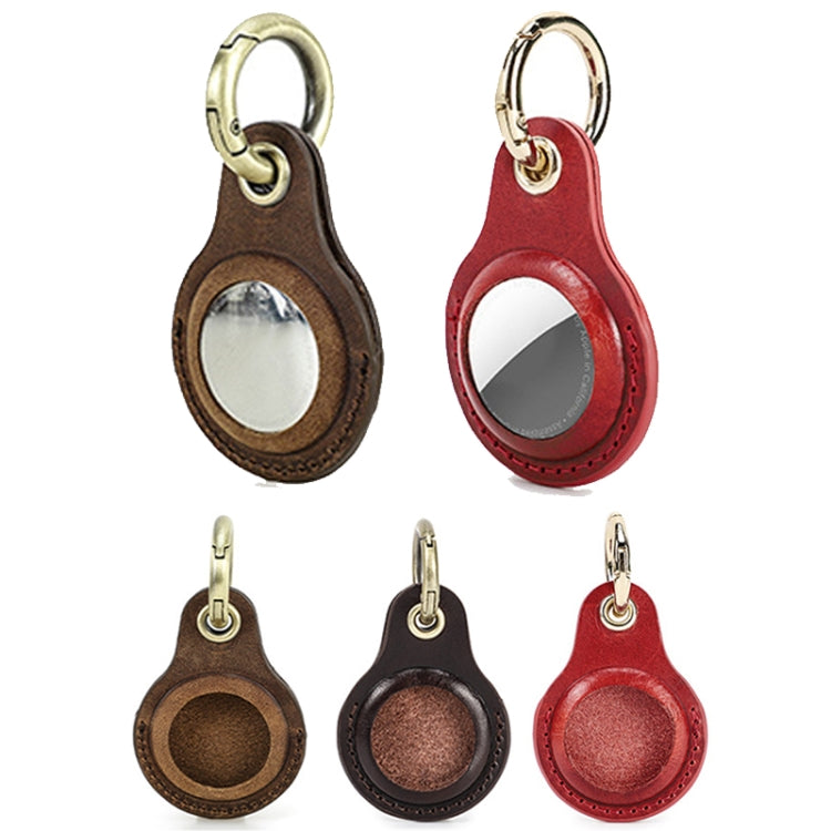For Airtag CONTACTS FAMILY CF1139 First-layer Cowhide Tracker Protective Case Pet Locator Leather Case(Dark Brown) - Key Chain Series by CONTACTS FAMILY | Online Shopping South Africa | PMC Jewellery | Buy Now Pay Later Mobicred