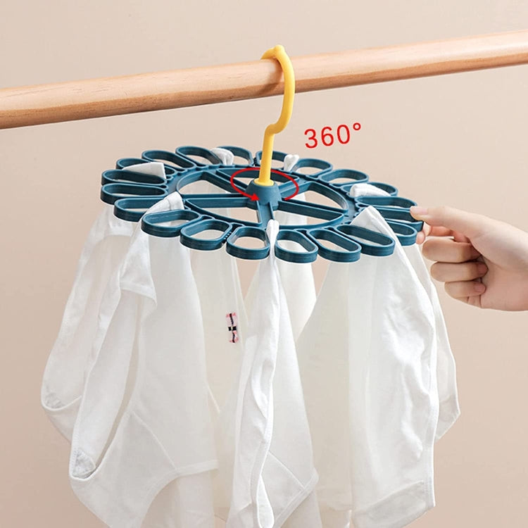 360 Degree Rotatable Sock Hanger With 20 Clips Round Laundry Drying Rack(White)