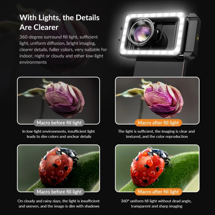 APEXEL Multifunctional Fill Light Phone Clip With 1/4 Inch & M17 M37 Thread Tnterface APL-FL.23