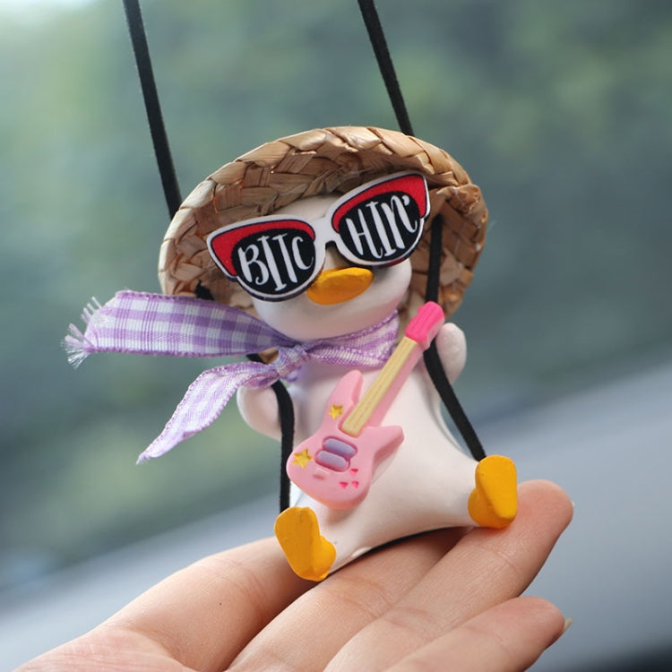 Car Cartoon Duck Rear View Mirror Interior Pendant(Drink Glasses Pink Hat Duck)